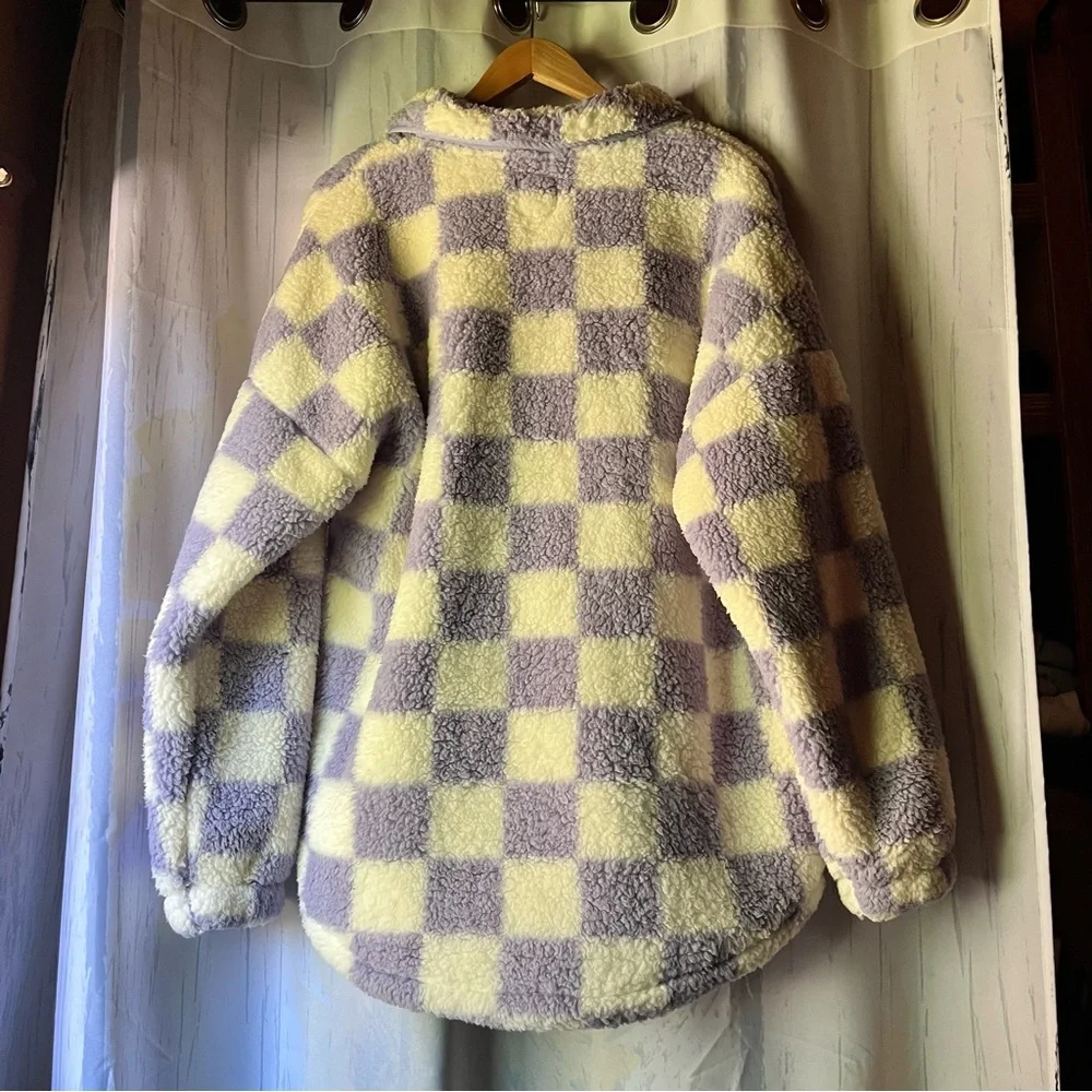 🎉HP🎉 SO Cozy Purple Checkered Fleece Pullover - Picture 4 of 13